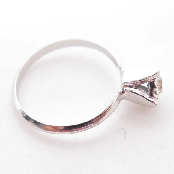 Vintage signed 18K HGE ESPO White Gold plated Solitary Ring - Picture 4 of 7